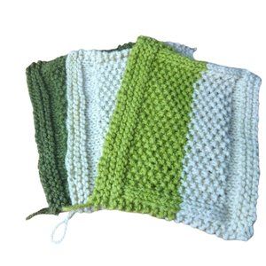HAND Knit One Of A Kind  Shades Of Green Set Of Three Washcloths